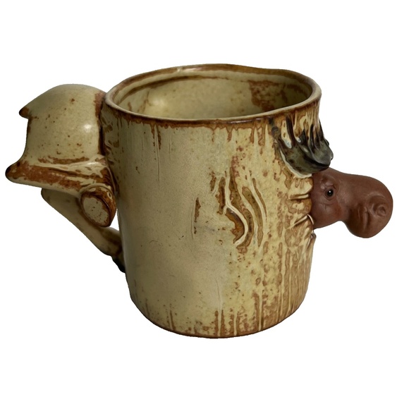VTG Whimsical Mug Moose Stuck Through Tree 3D Figure Stoneware Coffee Tea Glacie - Picture 1 of 6